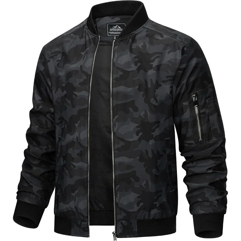 Men's 01 C Black Bomber Jacket Coat Lightweight Casual Windbreaker Zip Up Pocket - Picture 1 of 7